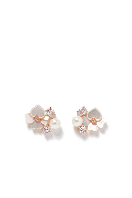 Precious Pansy Cluster Earrings, Plated Metal with Pearl & Cubic Zirconia